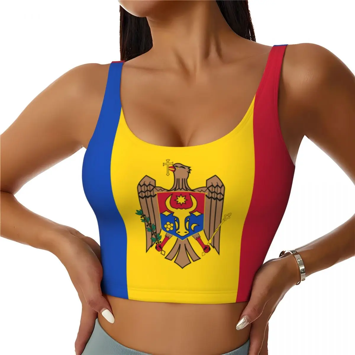 Yoga Fitness Top - Moldova Flag Basic Tops Women Samba