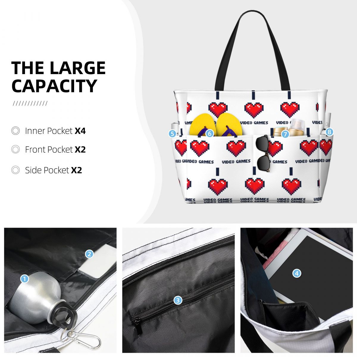I Heart Video Games Beach Tote - Yoga Fitness Video 评论和价格